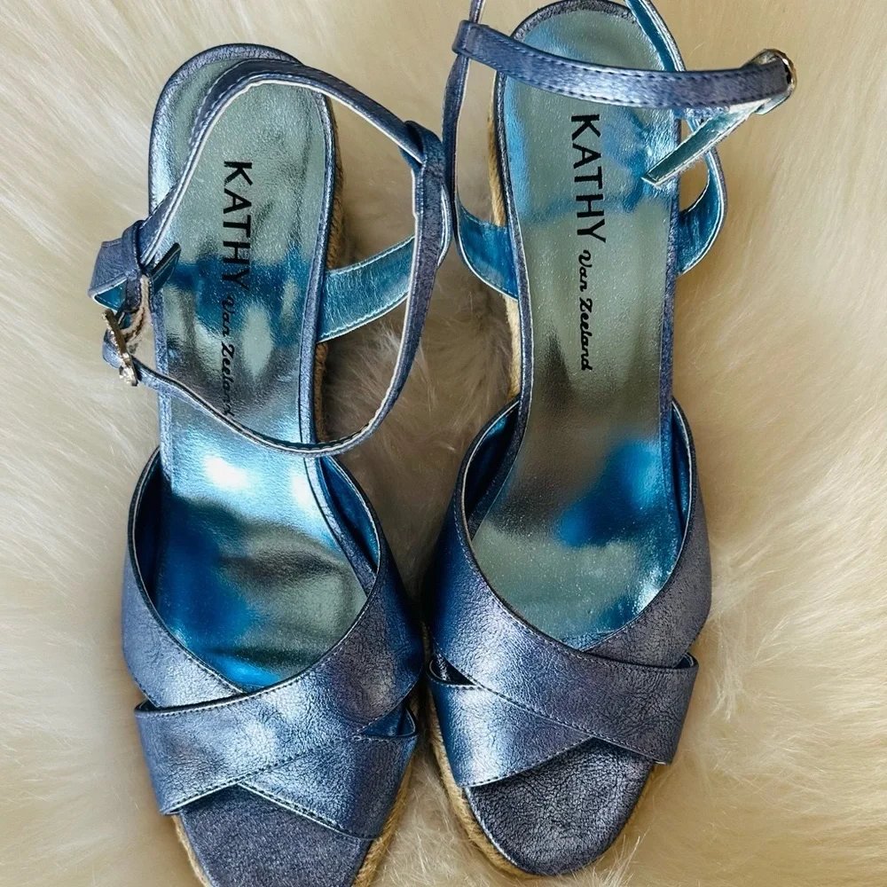 Kathy Van Zeeland Metallic Silver Espadrille Sandals